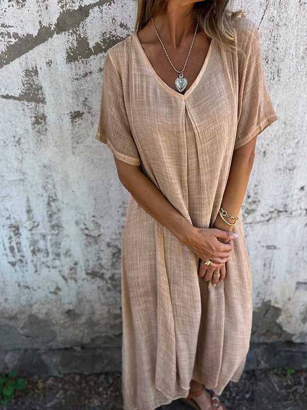 NIA | Maxikleid mit V-Ausschnitt und langen Ärmeln
