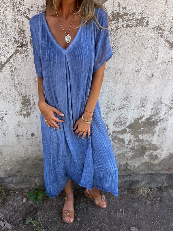 NIA | Maxikleid mit V-Ausschnitt und langen Ärmeln