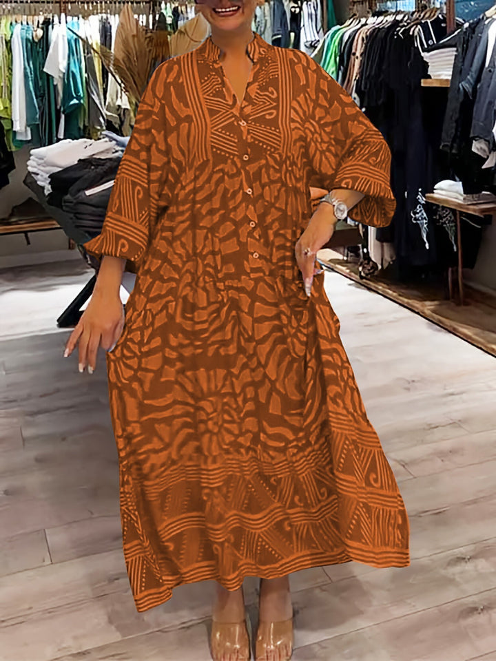 Mira | V-Aussachnitt Gedrucktes Midikleid (Fast ausverkauft) für Damen