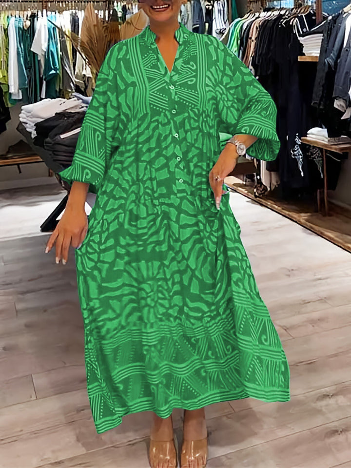Mira | V-Aussachnitt Gedrucktes Midikleid (Fast ausverkauft) für Damen