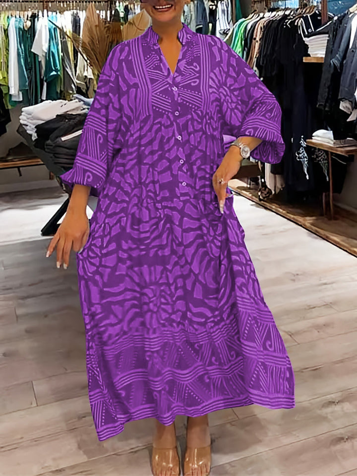 Mira | V-Aussachnitt Gedrucktes Midikleid (Fast ausverkauft) für Damen
