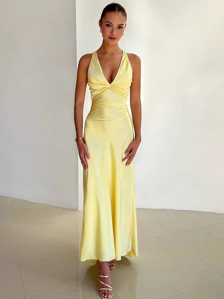 Rosalyn | V-Ausschnitt Schleifen Rückenfreies Maxikleid für Damen
