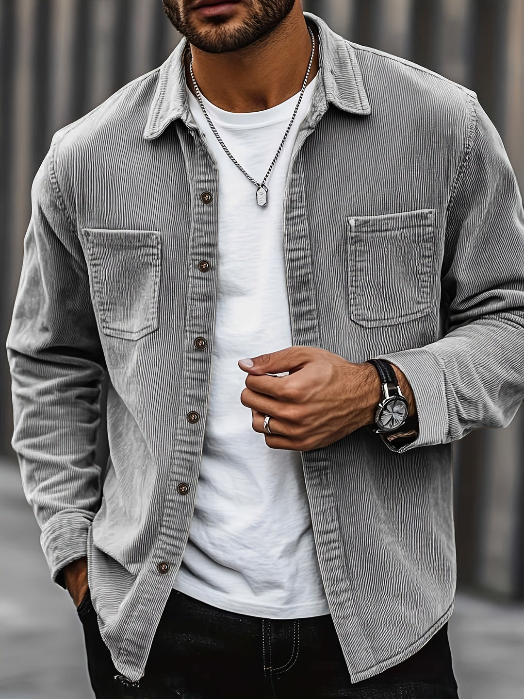 Lukas | Herren Langarm-Overshirt mit Knöpfen und Taschen