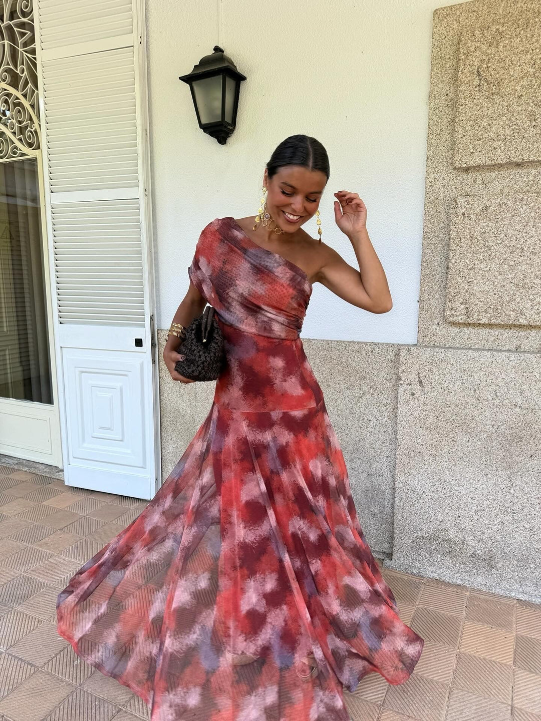 Damen Maxikleid mit Einschulterträger