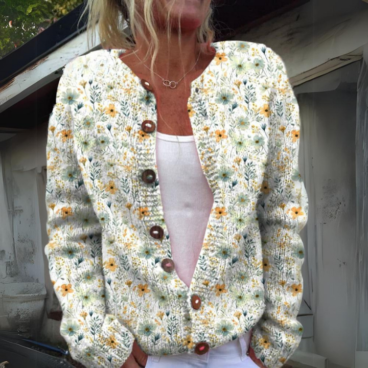Leilani | Warmer Floral Cardigan für Damen mit V-Ausschnitt und langen Ärmeln