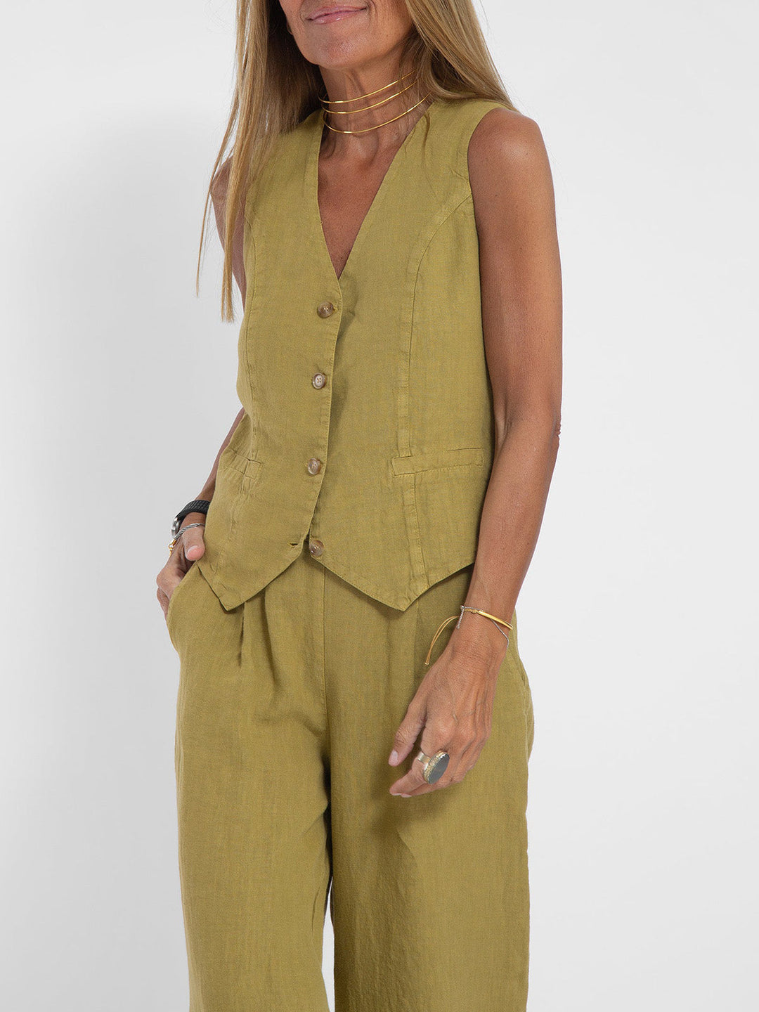 Aira | Weste mit Knöpfen und Weite Hosen Set