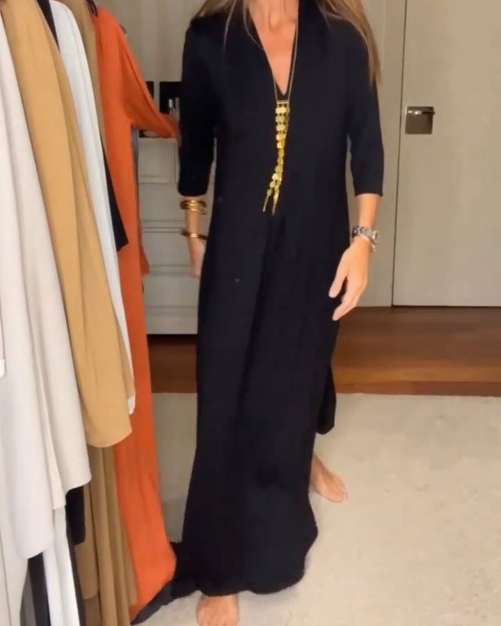 Pamela | Lässiges Sommerkleid für Damen mit V-Ausschnitt und 3/4-Ärmeln