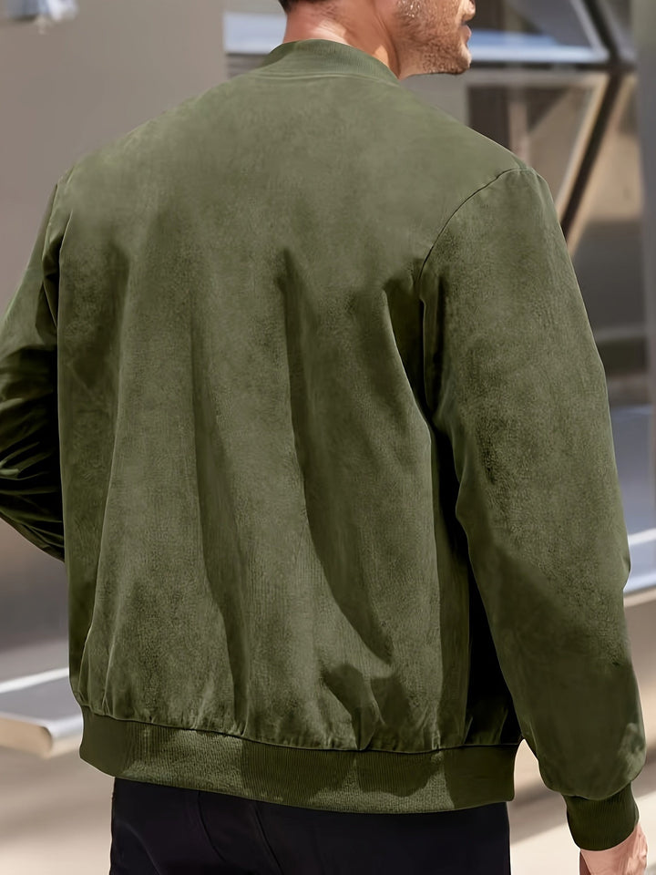 Dex | Klassische Wildleder-Zipperjacke für Herren mit Rundhalsausschnitt