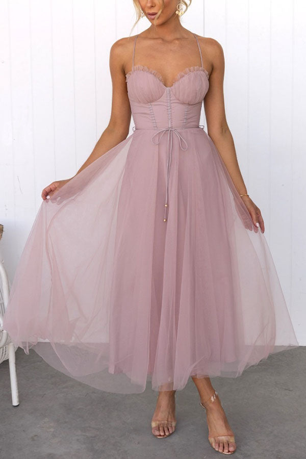Modernes Prinzessinnen-Maxikleid für Damen mit Trägern für besondere Anlässe