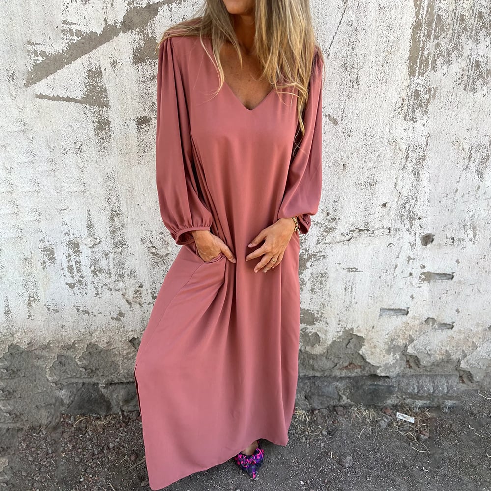 Delilah | Maxikleid für Damen mit V-Ausschnitt und 3/4-Ärmeln