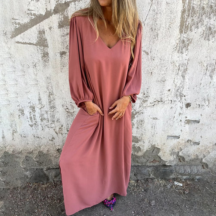 Delilah | Maxikleid für Damen mit V-Ausschnitt und 3/4-Ärmeln