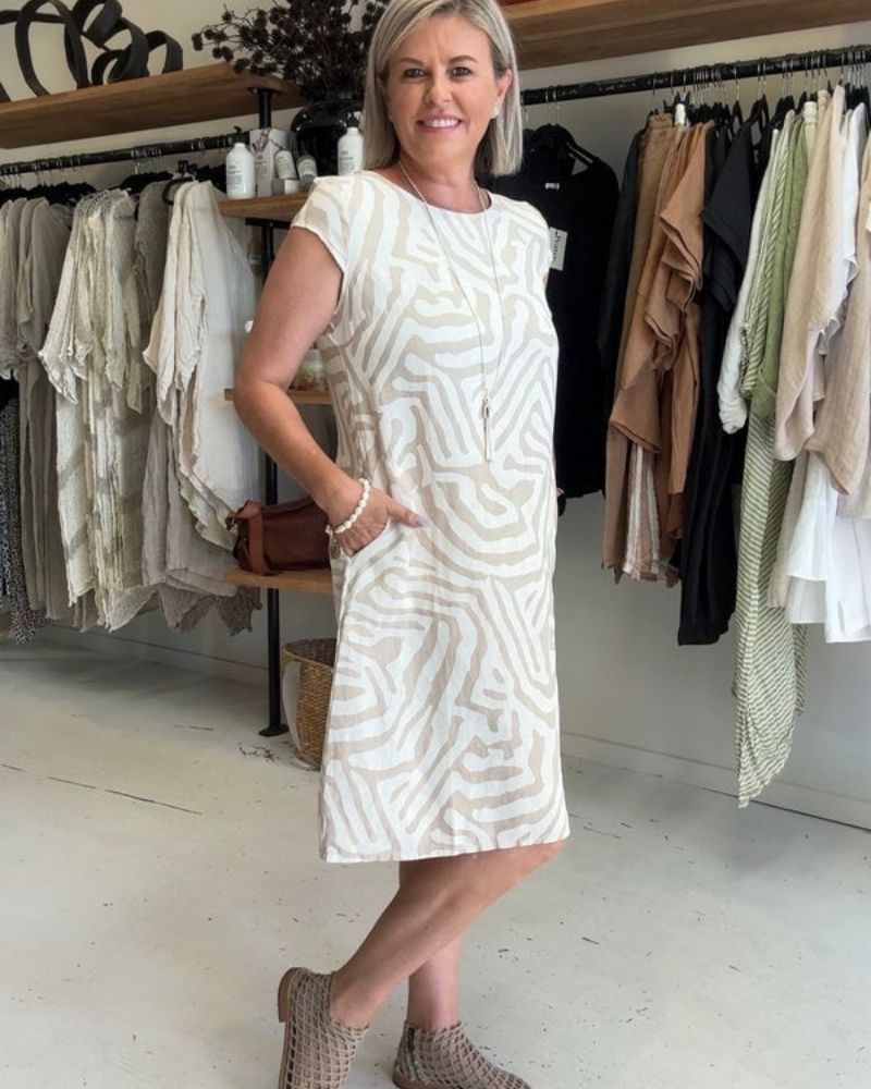 Nelia | Stilvolles Bedrucktes Sommerkleid für Damen mit Rundhalsausschnitt