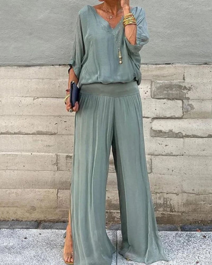 Jolia | Zweiteiliges Boho-Set für Damen mit V-Ausschnitt und 3/4-Ärmeln