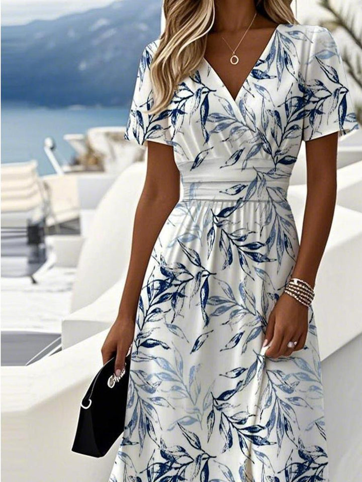 Lilibeth | Midi-Kleid für Damen mit Gartenbrise-Design und V-Ausschnitt