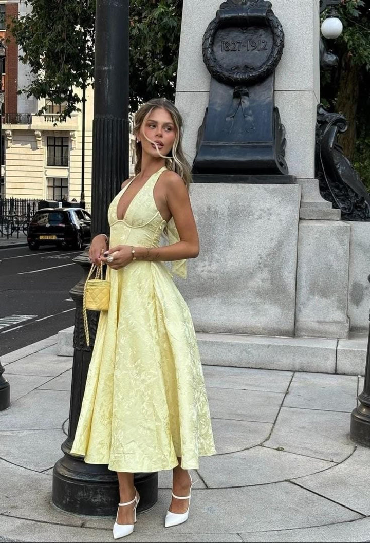 Niamh | Elegantes Besticktes Ärmelloses Midikleid für Damen mit Tiefem V-Ausschnitt