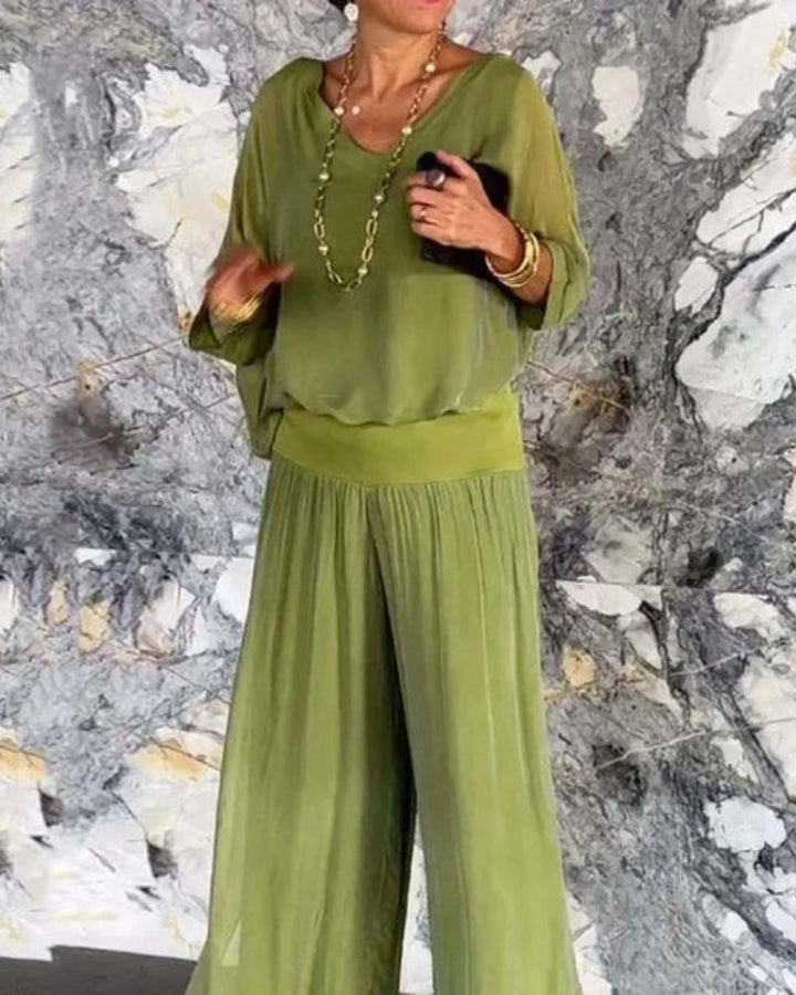 Jolia | Zweiteiliges Boho-Set für Damen mit V-Ausschnitt und 3/4-Ärmeln