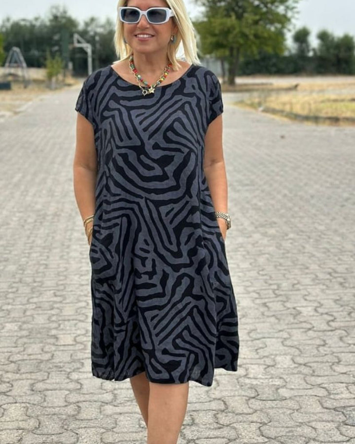 Nelia | Stilvolles Bedrucktes Sommerkleid für Damen mit Rundhalsausschnitt