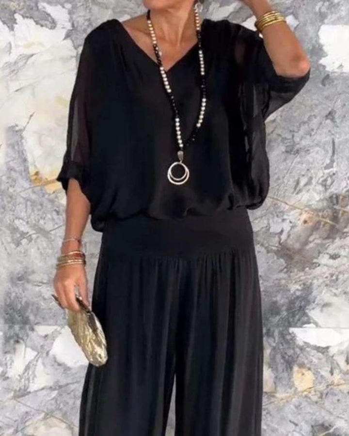 Jolia | Zweiteiliges Boho-Set für Damen mit V-Ausschnitt und 3/4-Ärmeln