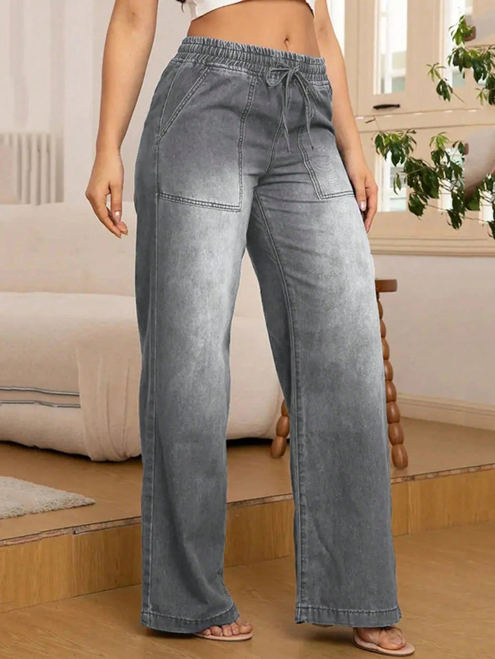 Verstellbare Kordelzug Taille Weite Bein Jeans für Damen
