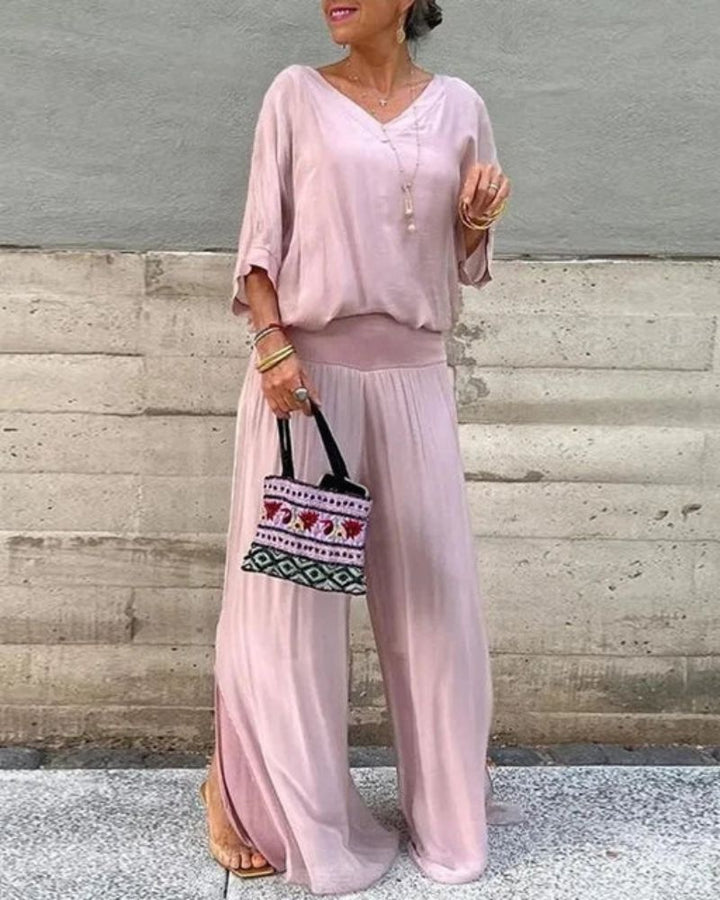 Jolia | Zweiteiliges Boho-Set für Damen mit V-Ausschnitt und 3/4-Ärmeln