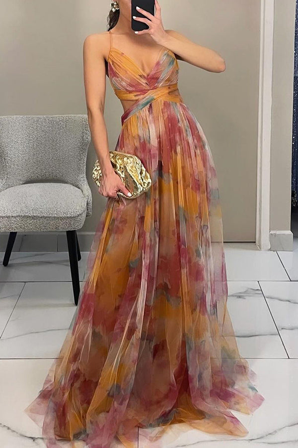 Alina | Atemhaftes Maxi-Kleid für Damen mit Blumenmuster und V-Ausschnitt