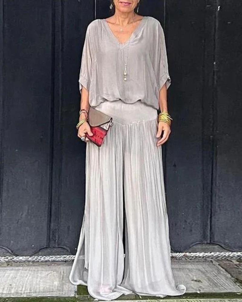 Jolia | Zweiteiliges Boho-Set für Damen mit V-Ausschnitt und 3/4-Ärmeln