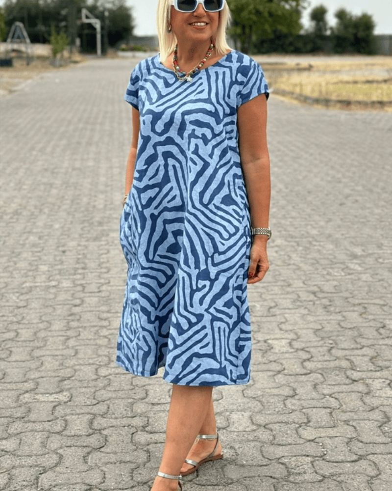 Nelia | Stilvolles Bedrucktes Sommerkleid für Damen mit Rundhalsausschnitt