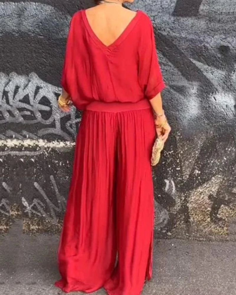 Jolia | Zweiteiliges Boho-Set für Damen mit V-Ausschnitt und 3/4-Ärmeln