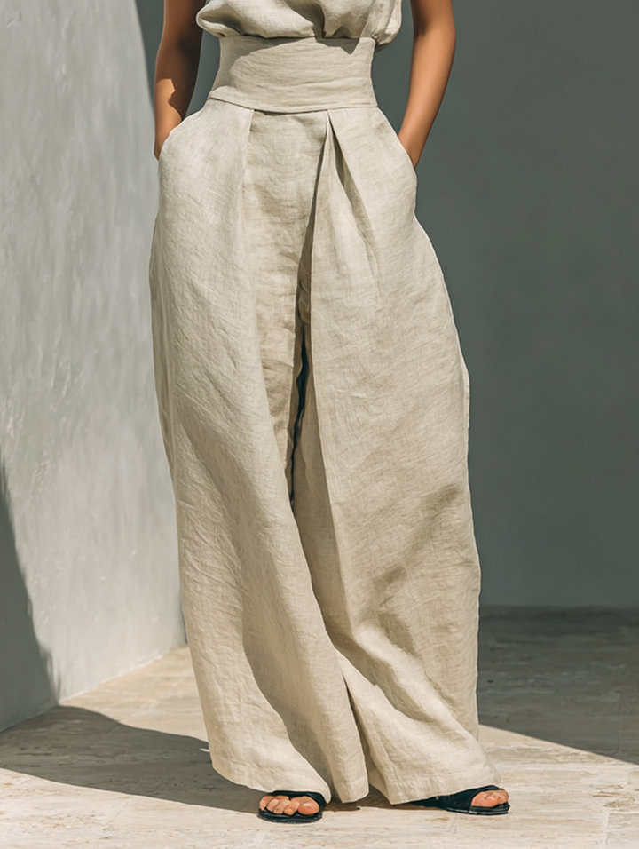 Damen Ärmellose Bluse und Weite-Hosen Ensemble mit hohem Bund