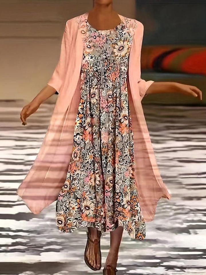 Essie | Florales Boho-Midikleid für Damen mit Rundhalsausschnitt und kurzen Ärmeln