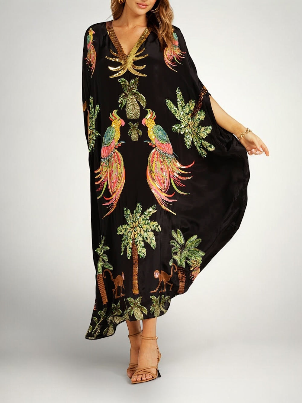 Elena | Damen Maxikleid mit V-Ausschnitt und Pailletten