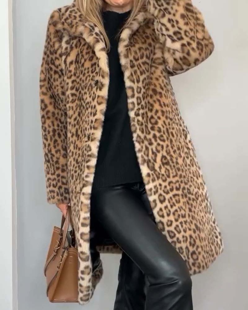 Marlene | Damen Langmantel mit Leopardenmuster