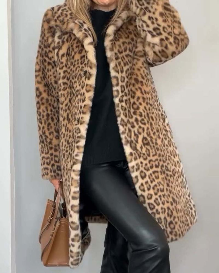 Marlene | Damen Langmantel mit Leopardenmuster