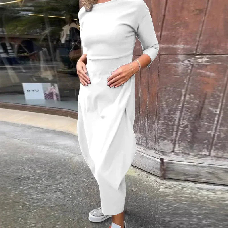 Elsbeth | Elegantes Damenkleid für Damen mit Tasche und Rundhalsausschnitt