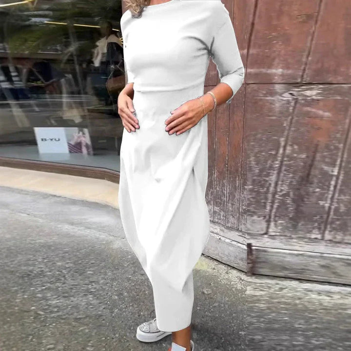 Elsbeth | Elegantes Damenkleid für Damen mit Tasche und Rundhalsausschnitt