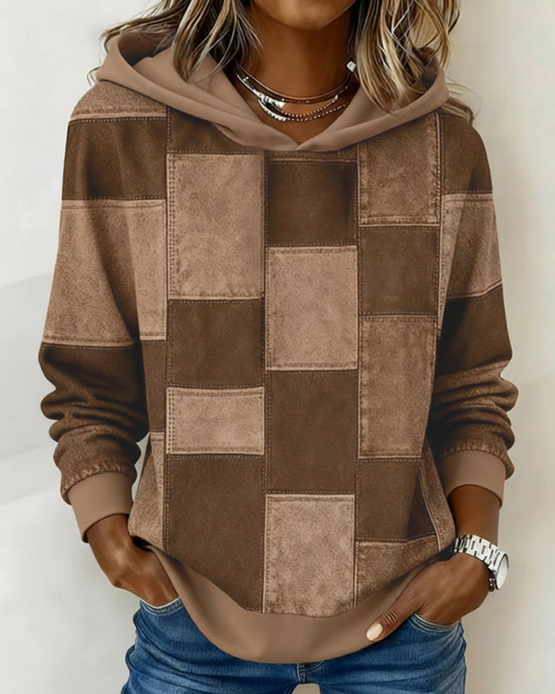 Schicker Langarm-Karierten Hoodie für Damen mit Kapuze