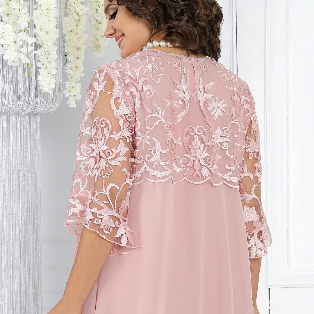Frauen Rundhals Besticktes Patchwork Minikleid für Damen