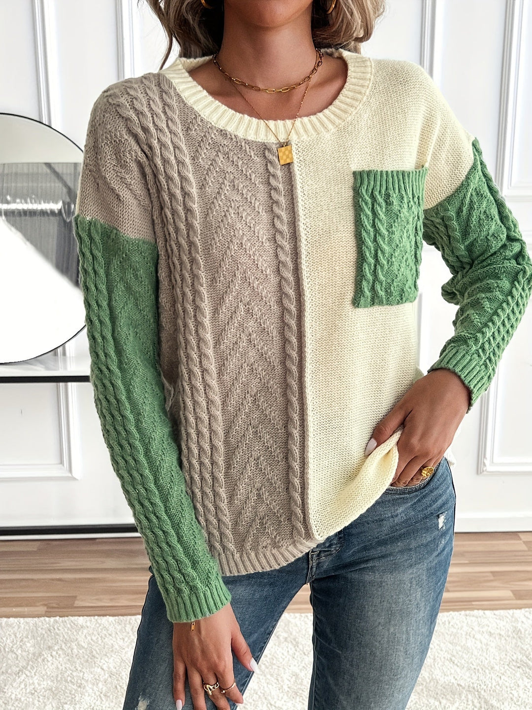 Mara | Damen Pullover mit Tasche und Rundhalsausschnitt