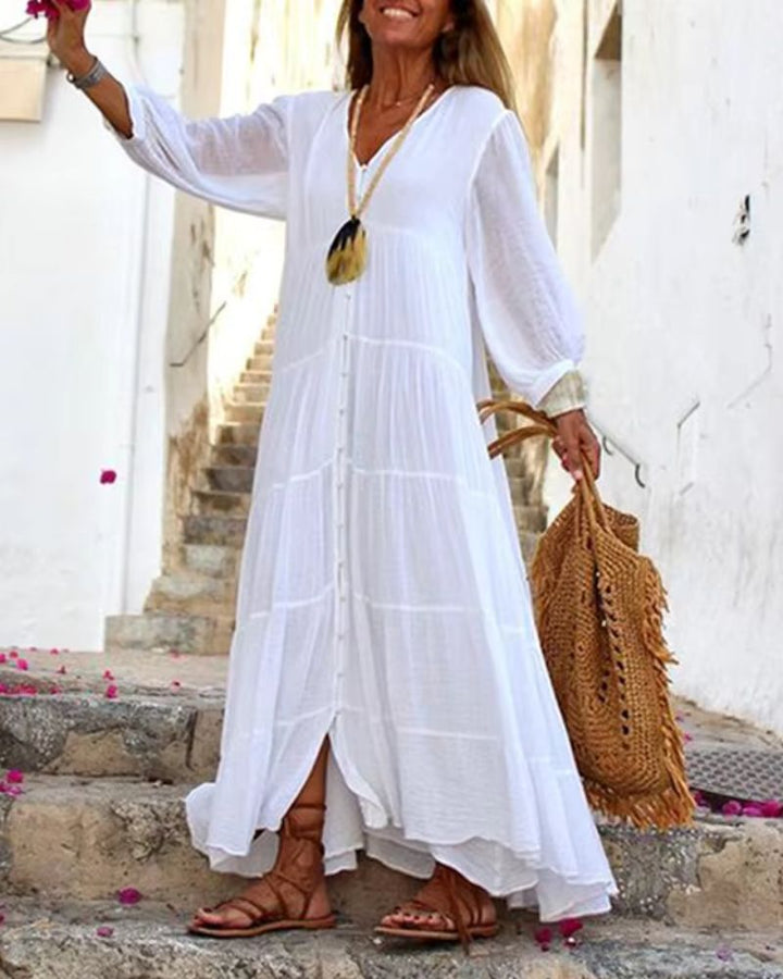 Lucy | Boho Maxikleid für Damen mit V-Ausschnitt und langen Ärmeln