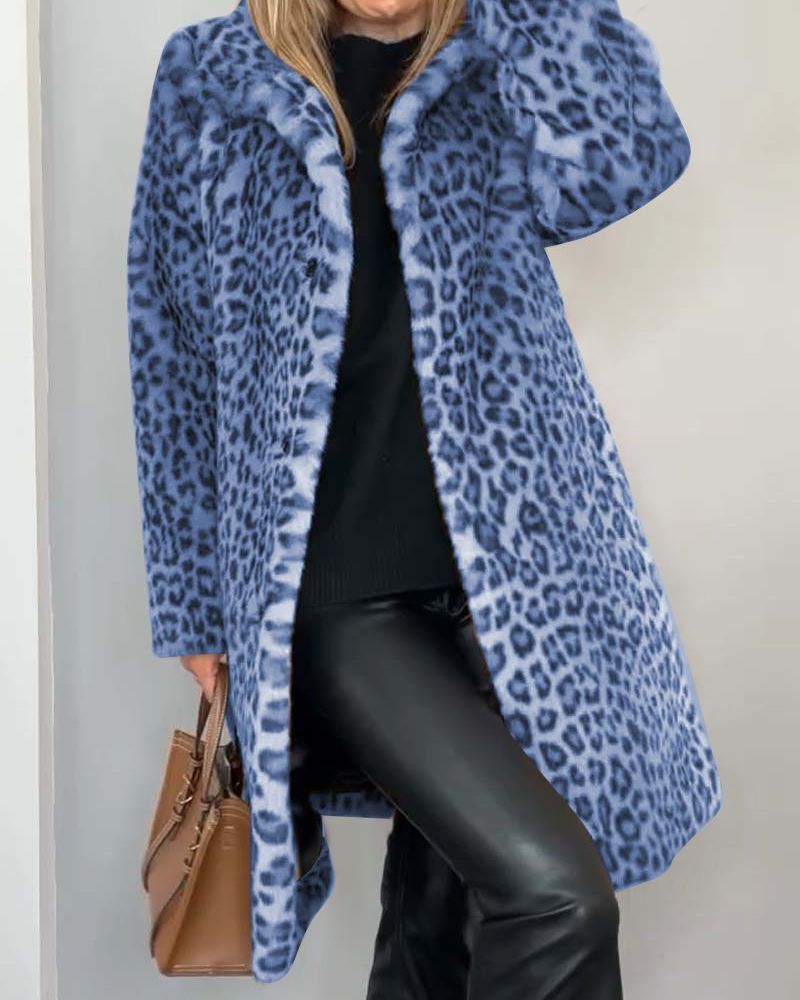 Marlene | Damen Langmantel mit Leopardenmuster