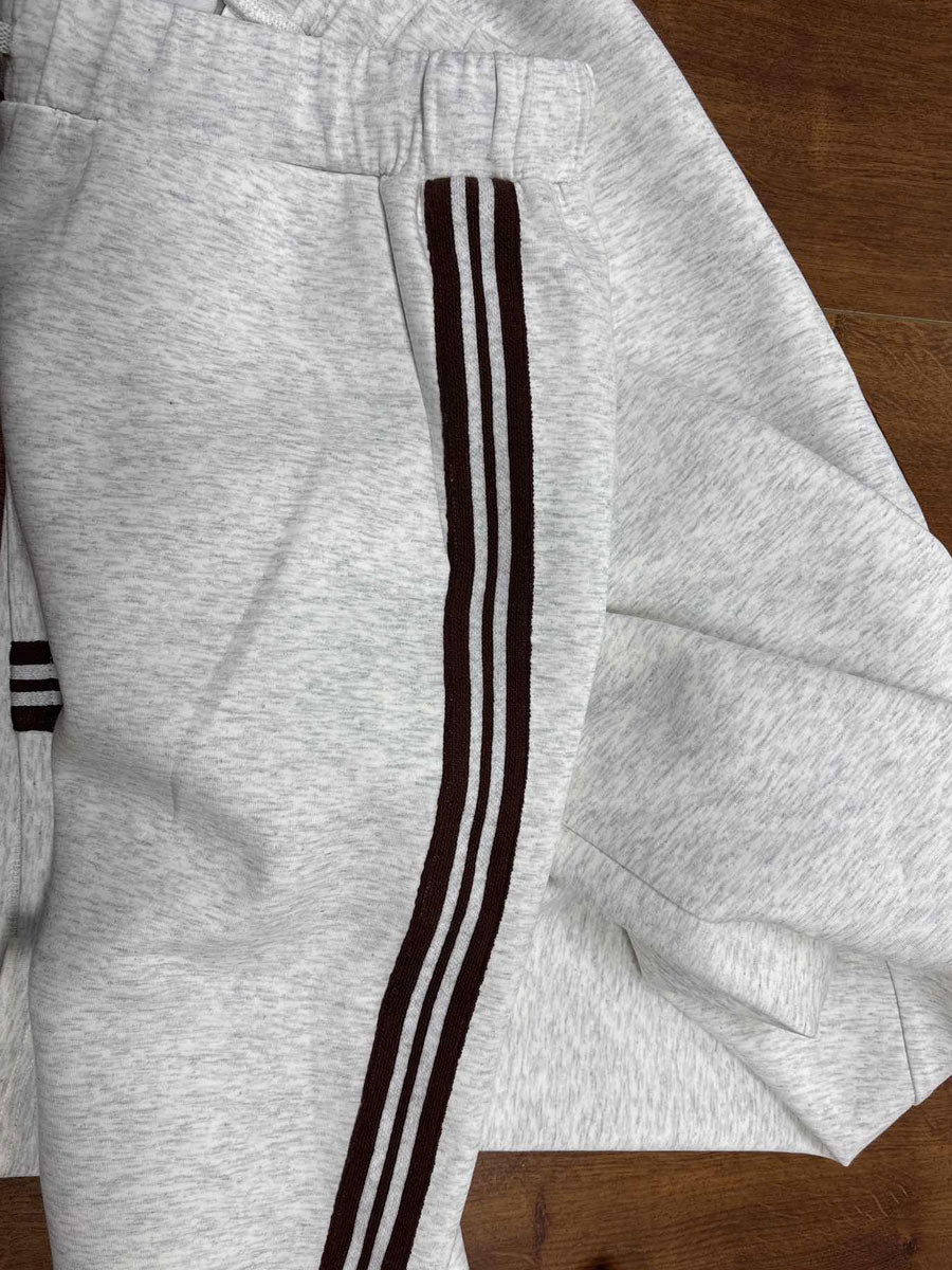 Vintage-inspirierter grauer und weißer Halbzip-Sweatshirt für Damen mit weitem Hosen-Set