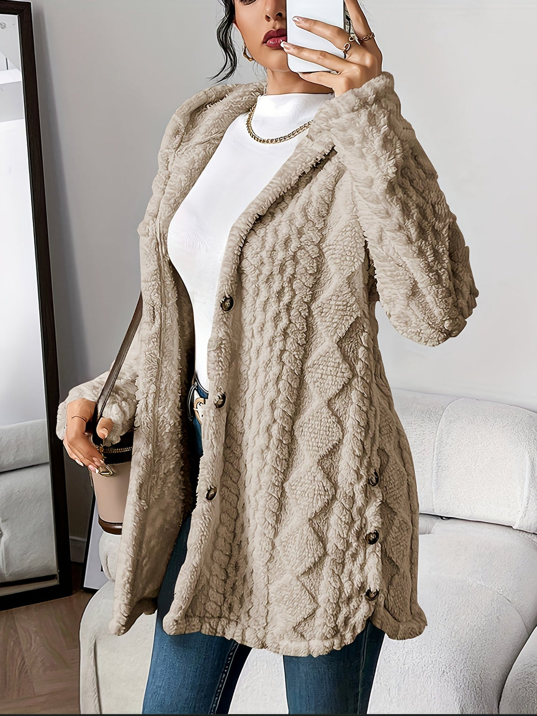 Chloe | Plüsch-Hoodie-Cardigan für Damen mit V-Ausschnitt und langen Ärmeln