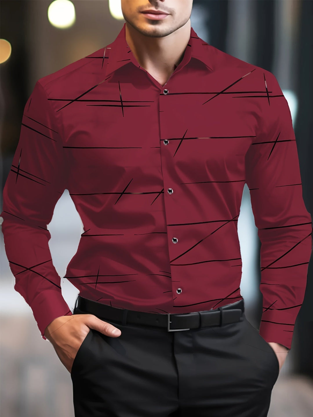 Henry | Herren Casual Slim Shirt mit langen Ärmeln und geometrischem Muster
