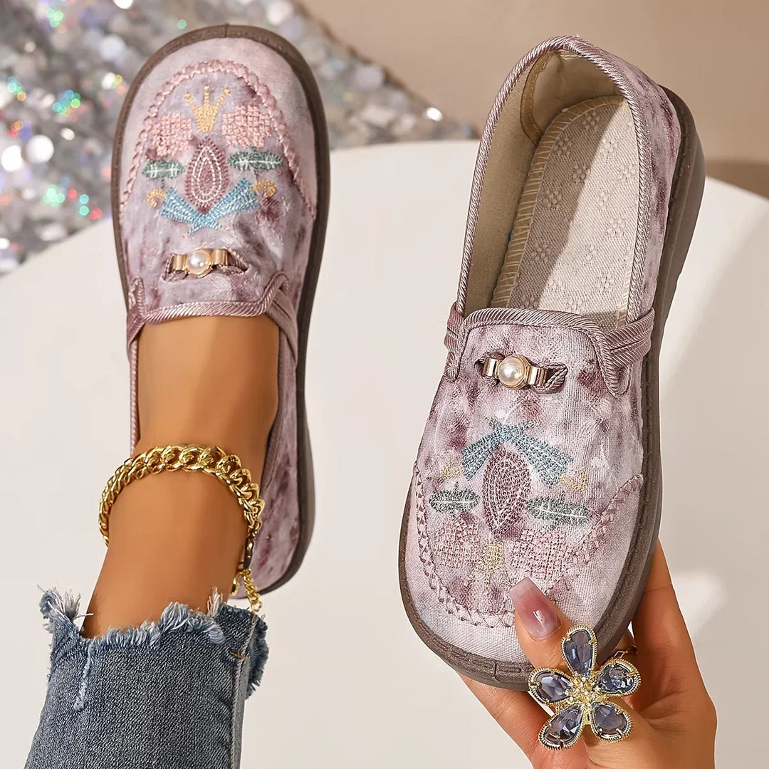 Eva | Orthopädische Slipper für Damen mit flachem Absatz und Blumenmuster