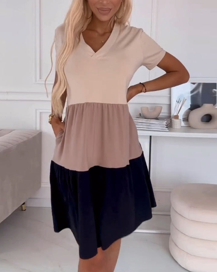 Alva | Farbblock Freizeitkleid für Damen mit kurzen Ärmeln
