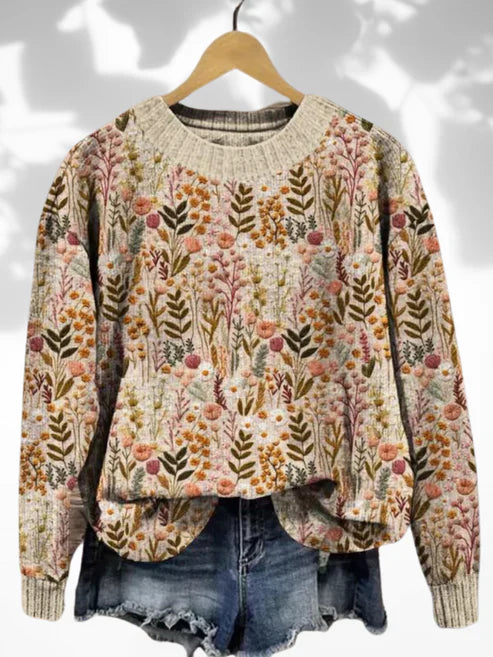 Eleonora | Bequemer geblümter Pullover für Damen mit Rundhalsausschnitt