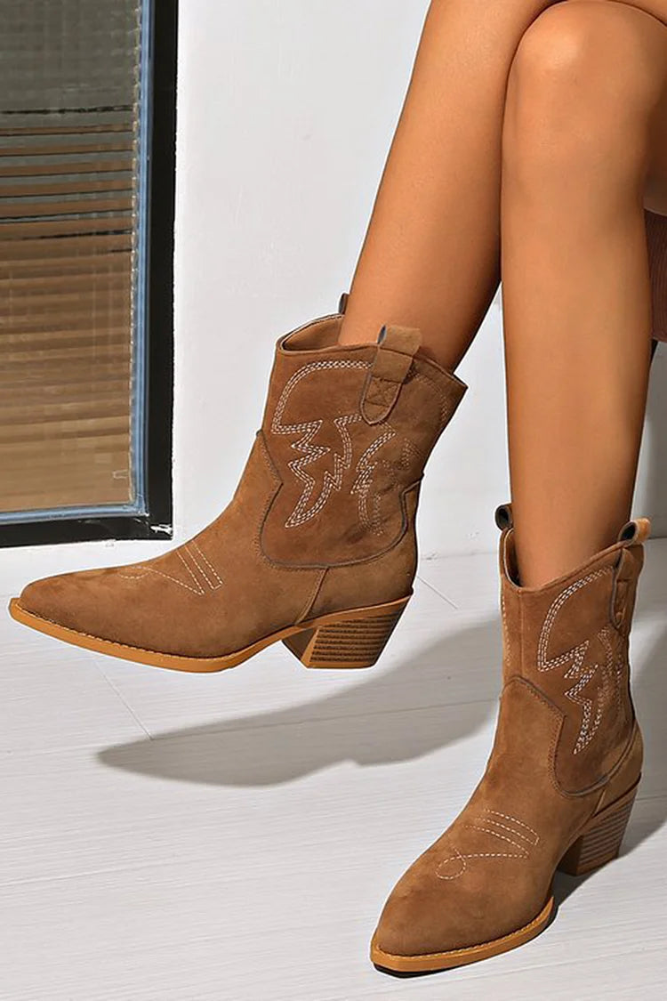 Spitzes Western-Ankle-Boot für Damen mit niedrigem Absatz