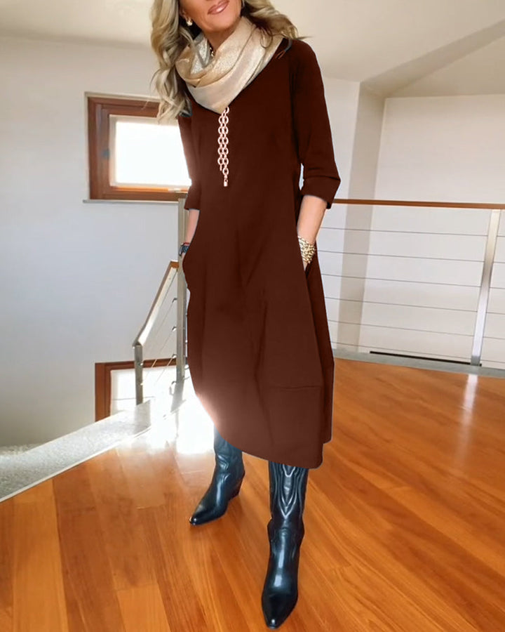 Sara | Stilvolles und Bequemes Midikleid für Damen mit Rundhalsausschnitt