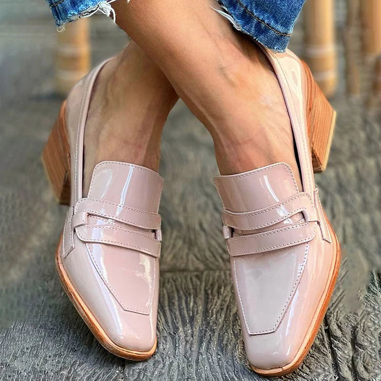 Moccasins für Damen mit Breitem, Glänzendem Absatz