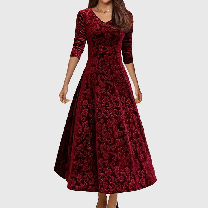 Nancy | s Feiertagskleid für Damen mit Blumenmuster und V-Ausschnitt